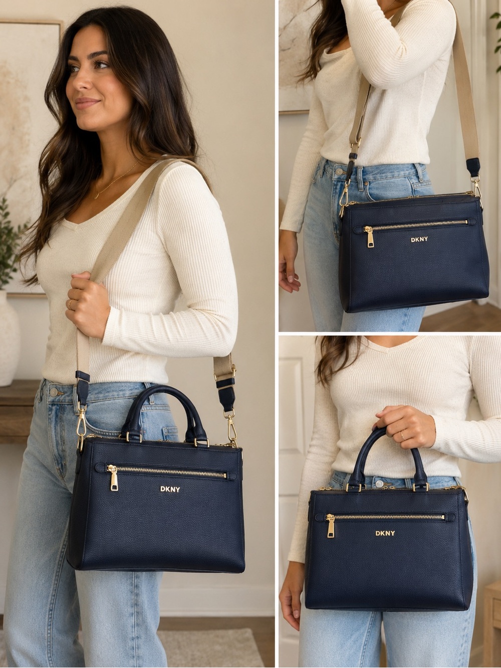 DKNY Navy Leather Crossbody Satchel